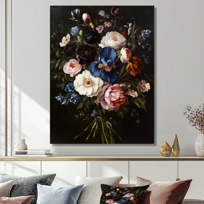 Bouquet de nuit baroque I - Décoration murale florale en métal noir