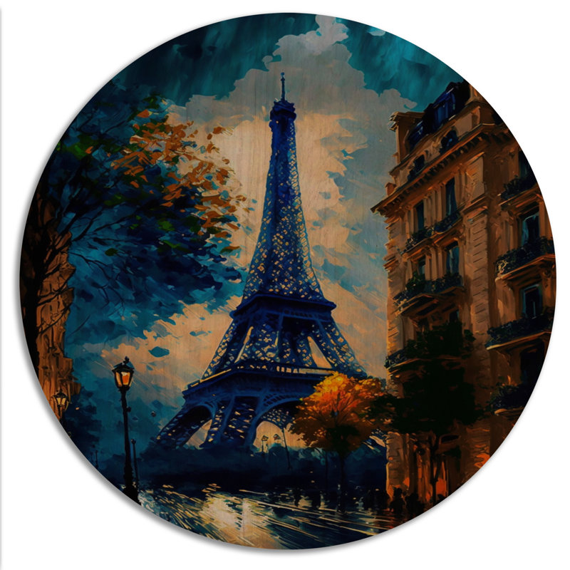 Tour Eiffel bleue en automne - impression sur bois, H 29 po x l 29 po x P 1 po