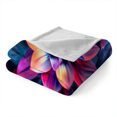 Couverture polaire royale à motif floral néon - Jeté en flanelle ultra douce et moelleuse pour lit, canapé, motif mandala, décoration florale bohème, 76 x 102 cm