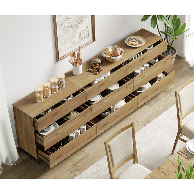 Ellerbe Multifunctional Buffet Sideboards, 3 In 1 Modern Sideboard With 9 Drawers And Metal Base, Storage Cabinet For Kitchen, Coffee Bar Cabinet