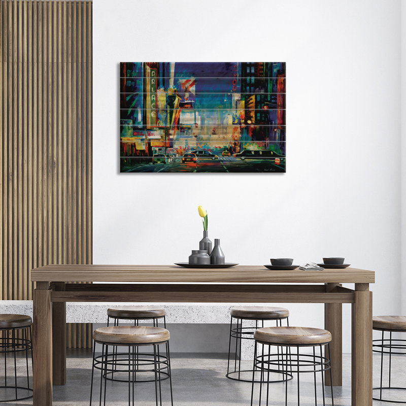 Broadway par Leonid Afremov - peinture sur bois sans cadre, H 26 po x l 40 po x P 1,5 po