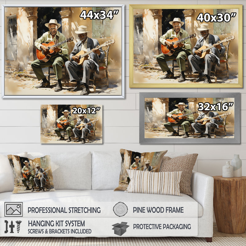 Beige Cuban Music Singers - People Canvas Prints, Cadre doré à une seule photo, H 16 po x l 32 po x P 1 po