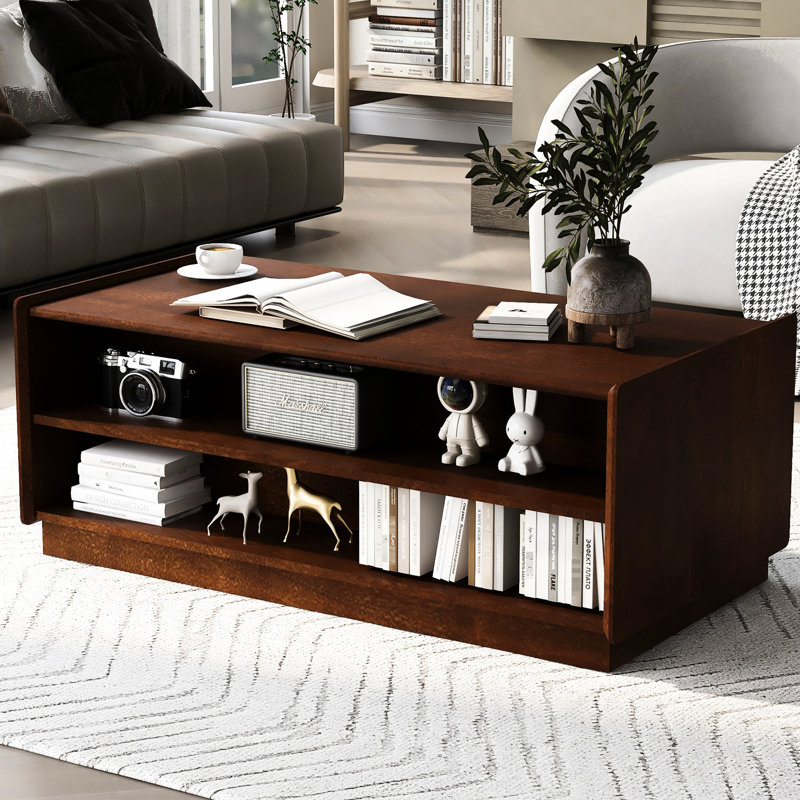 Table basse rectangulaire de style rétro de 47,2 po avec 4 tiroirs, 2 tablettes, des détails rainurés et une configuration polyvalente pour la salle à manger