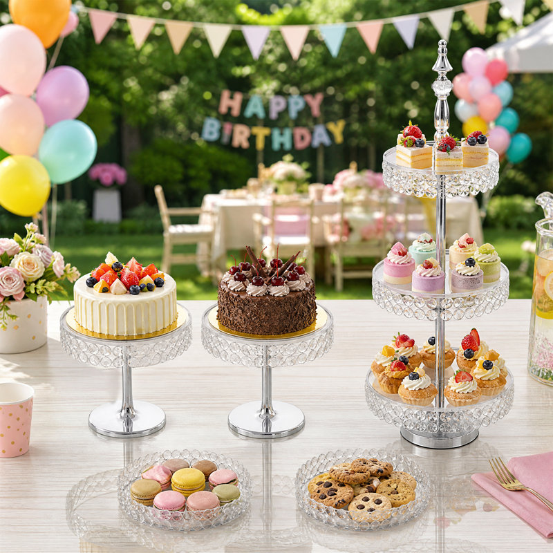Présentoir à gâteaux, 5 pièces SilverCake Stand - Plateaux ronds pour fête d'anniversaire de mariage