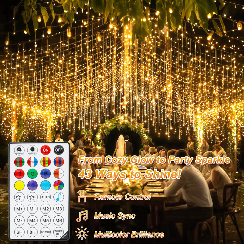 RGB Multi-Color Twinkle String Lights for Outside, 43 Modes Remote Control, 180 LEDs 15FT Christmas Hanging Lights, Holiday Presets, Plug In