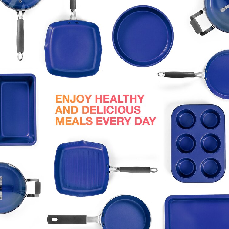 Noah 70+ Piece Premium Kitchen Starter Kit with Ageon Blue Pans & Off-White  Dinnerware - Includes Non-Stick Pots & Pans, Baking Trays, Cooking  Utensils, Cutlery, Mixing Bowls & Measuring Jugs 