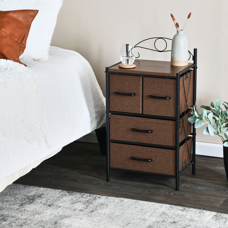 Brundrett Victoria Dresser Nightstand Storage Organizer with 4 Drawers Metal Frame and Scandinavian Top, Brown