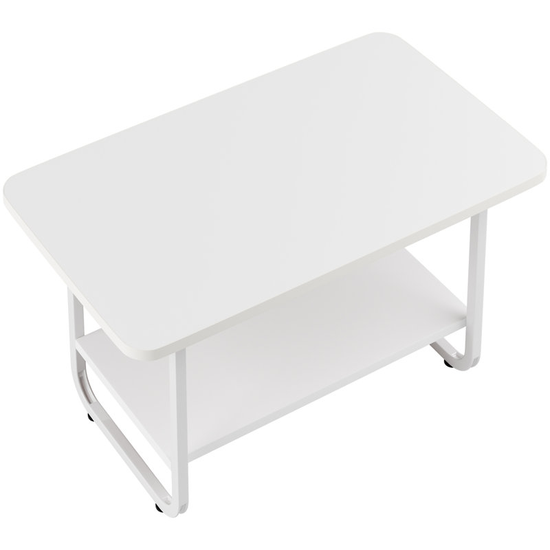 Coffee Table, Coffee Table with Storage Shelf, Tea Table for Living Room, Double Layer Coffee Table with Stable Base, Easy Assembly (White)