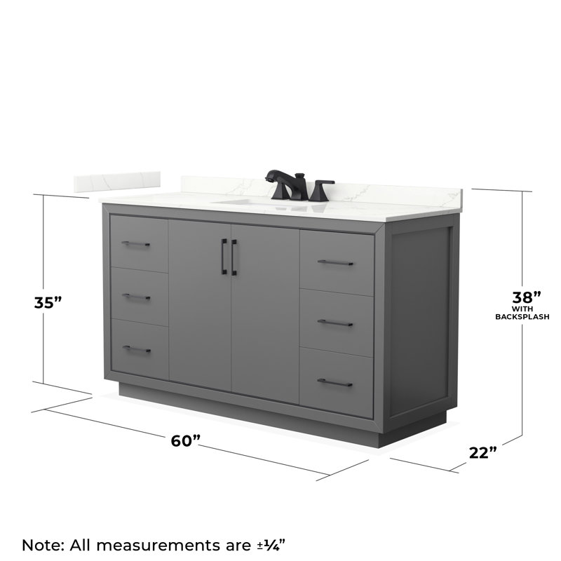 60'' Single Bathroom Vanity with Quartz Top, Dark Gray, Matte Black, Giotto Quartz