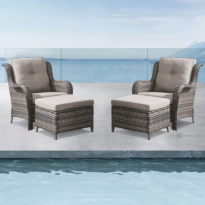 Bonia Outdoor Lounge Chair with Ottoman, Gray Frame/Gray Cushion
