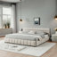 Lit tapissier très grand californien avec tissu en chenille, tête de lit confortable et tiroirs de rangement sous le lit - Beige-1500899102