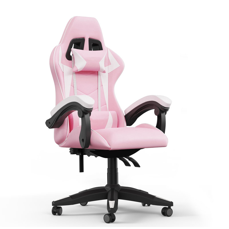 Stephen  Adjustable Reclining Ergonomic Swiveling PC & Racing Game Chair, White/Pink