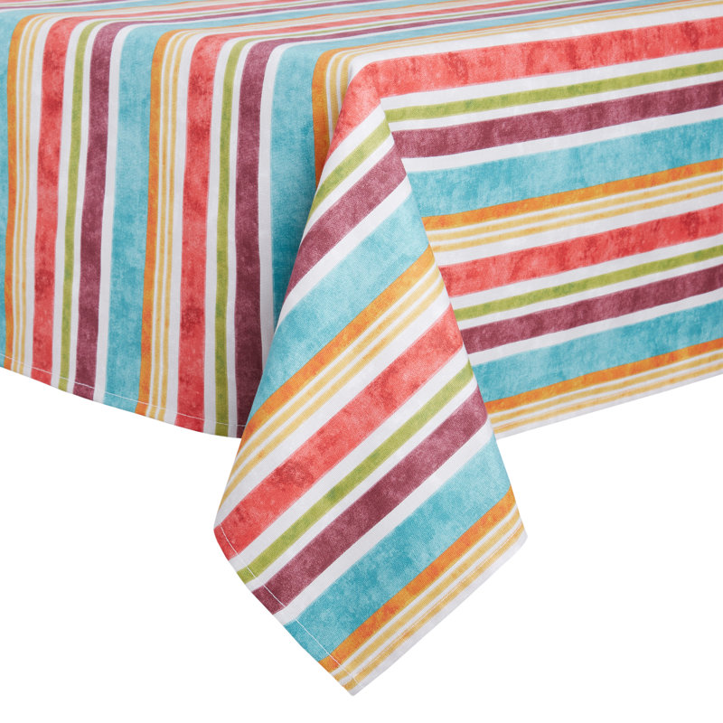 Nappe Fiesta Cameron à rayures tropicales, beige / orange / bleu, 120 po x 60 po