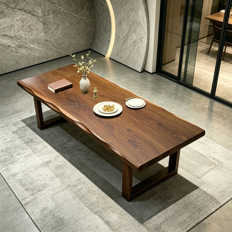 Tan Rectangular Solid Wood Dining Table, 29.53"H*70.79"W*31.5"D