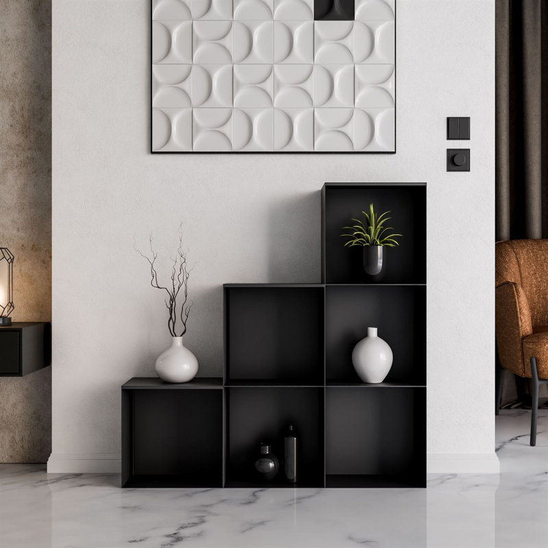 99cm H x 99cm W Metal Bookcase, Black / Black without LED