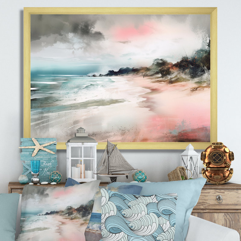 «Ocean's Embrace V», reproduction sur toile encadrée, H 12 po x l 20 po x P 1 po, Encadrement doré