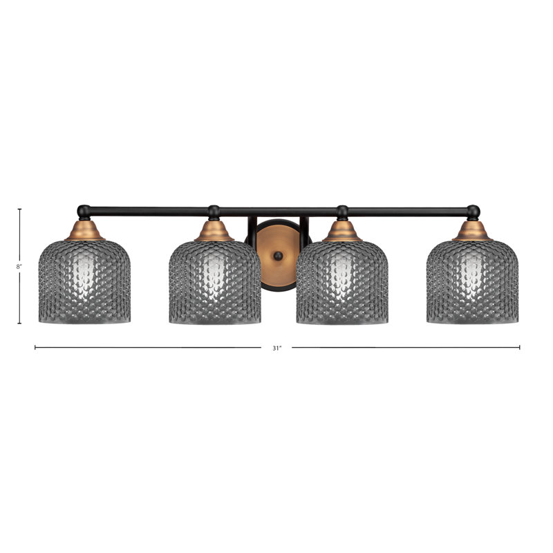 Barre d'éclairage de salle de bain 4 lumières Paramount, H 7,5 po x l 31 po x P 8 po, Noir mat / laiton, Quatre lumières
