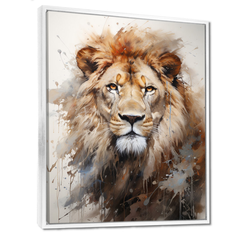 Photographie de portrait de lion - Art mural lion, H 32 po x l 16 po x P 1 po, Cadre flottant blanc