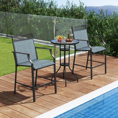 Winston Porter Outdoor Counter Stools Set Of 2 With Footrest & Armrests Metal Frame For Backyard by Winston Porter