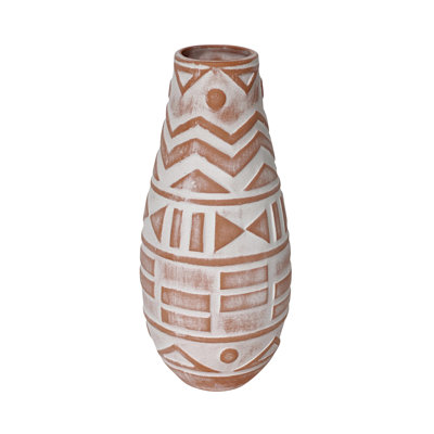 Earthenware Aztec Teardrop Flower Vase In Terracotta