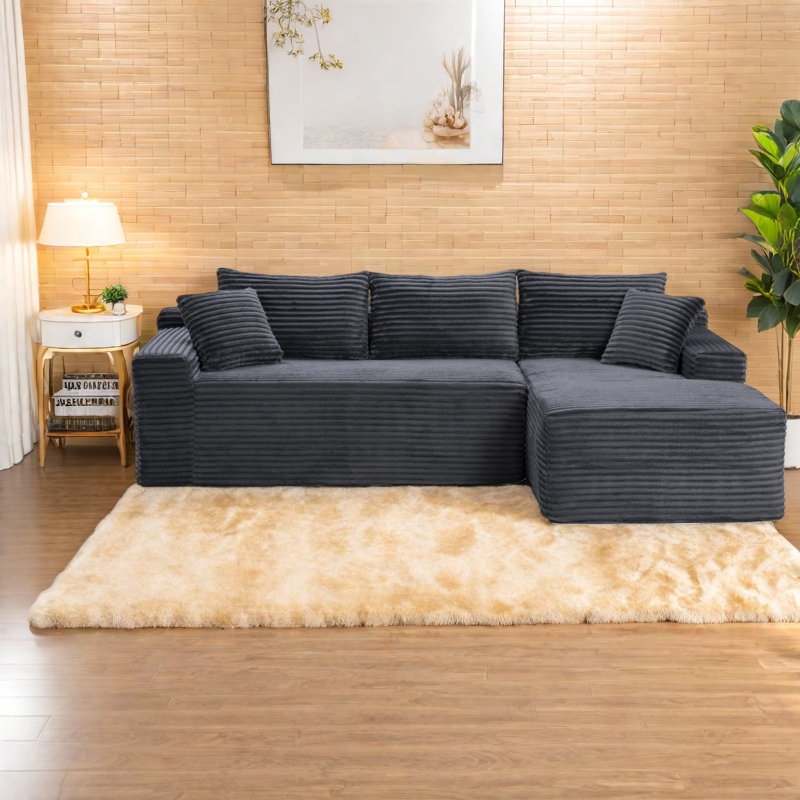 Compression Cloud Sectionals, Corduroy Modern L Shape Sofa For Home