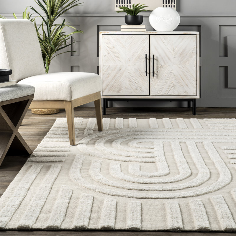 Handmade Ivory Wool Blend Tufted Rectangular Rug 8' x 10'