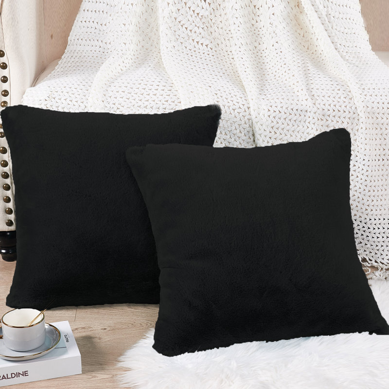  Faux Fur Throw Square Pillow Cover, Pirate Black