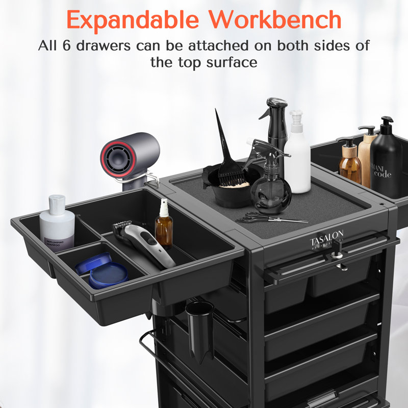 Caelean Salon Trolley Cart with Drawers, Lockable Doors and Tool Holder