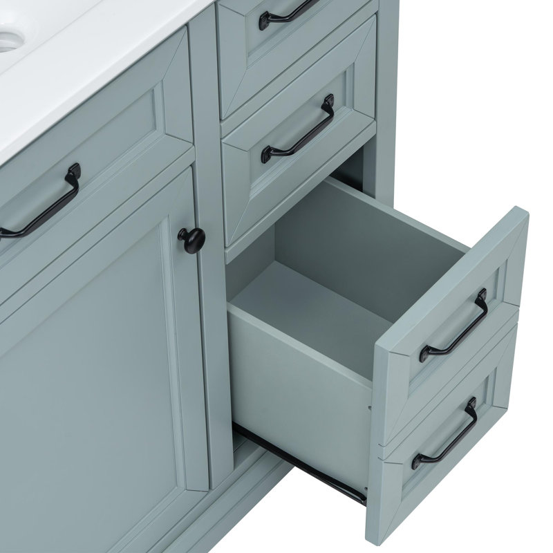 Meuble-lavabo 36 po avec lavabo en céramique, Bleu clair / noir