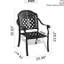 4 chaises de patio en fonte d'aluminium avec cadre noir, coussins rouges, lignes exquises et motifs de pétales, revêtement, accoudoirs confortables, empilable pour économiser de l'espace, nylon Pa66 résistant aux intempéries