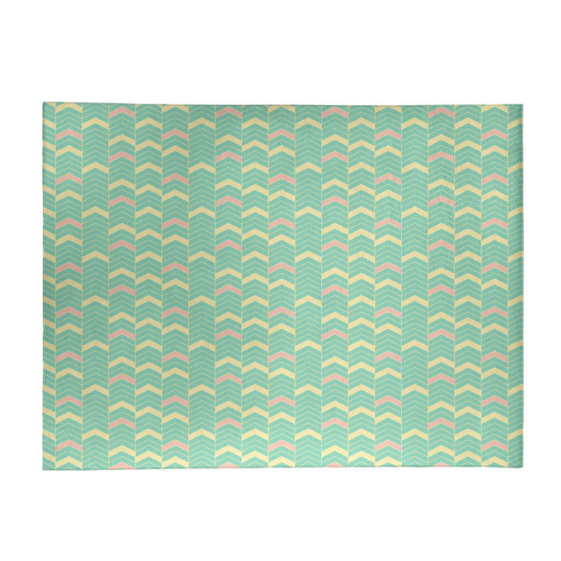 Tapis à chevrons vert marin/rose/ivoire, Rectangle 9 pi x 12 pi