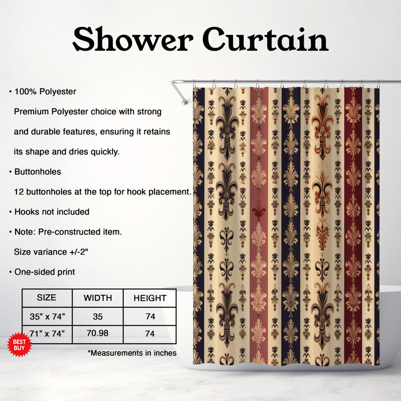 Damask Charm - Rideau de douche Premium, H 74 po x l 71 po