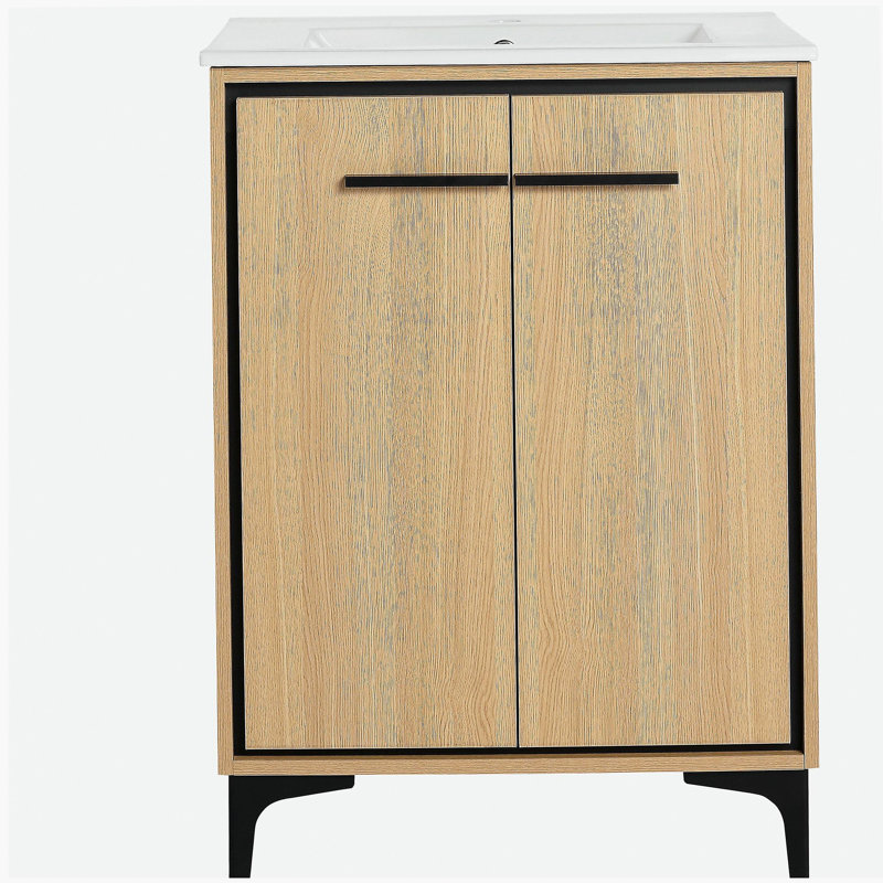 Base de meuble-lavabo de 24 po avec lavabo et armoire de rangement en bois d'ingénierie