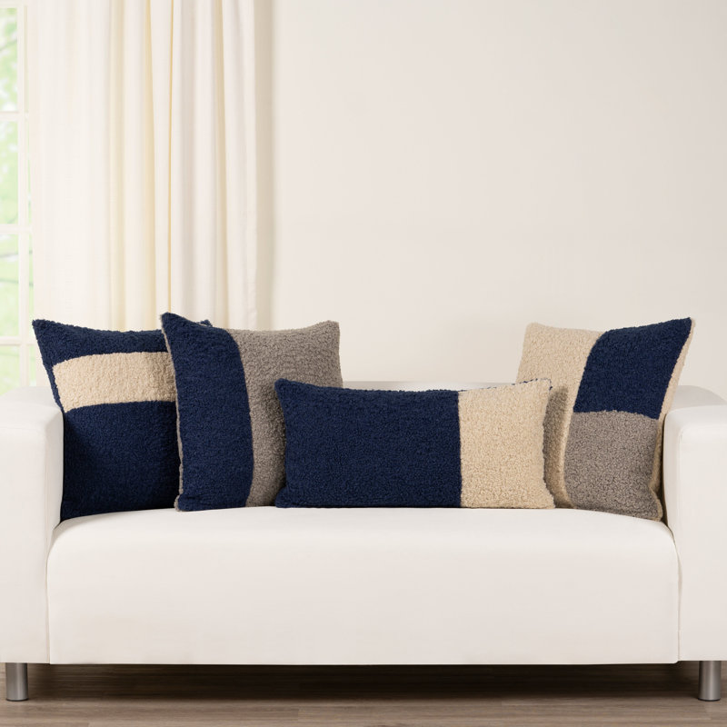 Patchwork Faux Fur Throw Pillow, Indigo