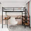 Lit mezzanine avec bureau en L, grand espace de rangement, structure robuste, escalier, garde-corps, sans sommier-1004593171