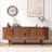 Modern 55 Inch TV Stand with Sliding Door, Walnut Media Console Table with Storage Cabinet for Living Room, Bedroom, Office