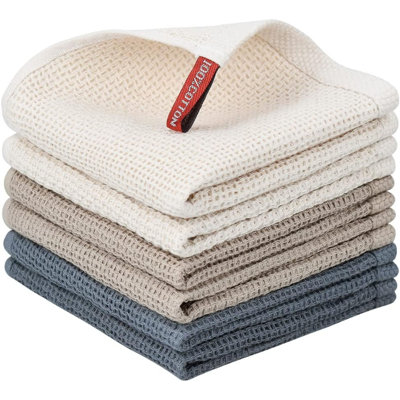 Ensemble de 6 serviettes de cuisine et torchons, torchons 100% coton absorbant à séchage rapide pour la cuisine, vaisselle, 12 x 12 pouces, multicolore