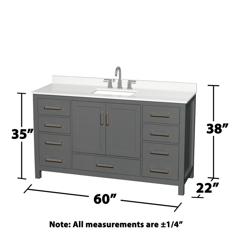 Sheffield 60" Freestanding Single Bathroom Vanity with Quartz Top with 58" Mirror, White Quartz, Dark Gray, Chrome