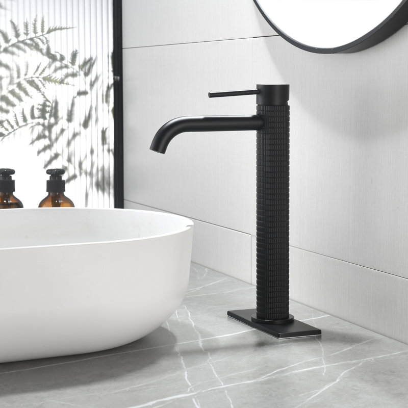 6-7/16“H Solid Brass Single Handle Bathroom Sink Faucet With Drain Assembly, Matte Black