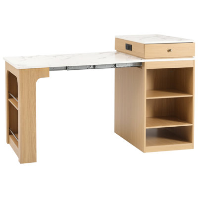Kitchen Island, 10.2 - 41.8" Extendable Dining Area, Double Sided Storage, And Side 2 Level Storage Shelves Of Size, Extension, Two Removable Table Panels, Built In Charging