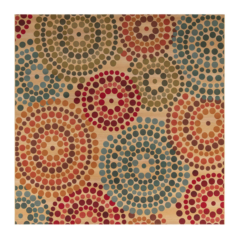Tapis intérieur / extérieur vert / beige / rouge / turquoise Deweese, Carré 10 pi