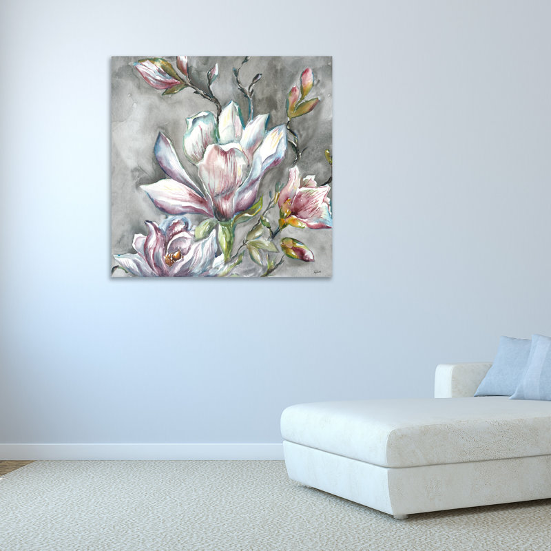 «Magnolia on Light Grey» par Tre Sorelle Studios, reproduction sur toile, H 12 po x l 12 po