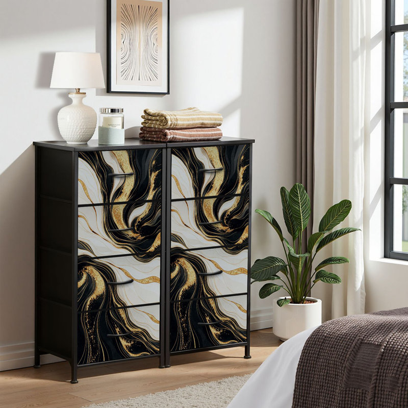 4 Drawer Dresser for Bedroom, Narrow Chest of Drawers, Wooden Top and Study Iron Frame 18"x37.5"-(WxH)