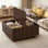 Table basse à plateau relevable avec rangement pour le salon, tables basses cannelées de style Mid-Century moderne avec couvercles rabattables, table centrale carrée en bois rustique 31,5 po avec compartiment caché, brun