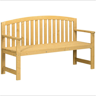 Outsunny 56" Outdoor Wood Bench, 2-Seater Garden Bench With Backrest And Armrest, Patio Bench For Patio, Porch, Poolside, Balcony