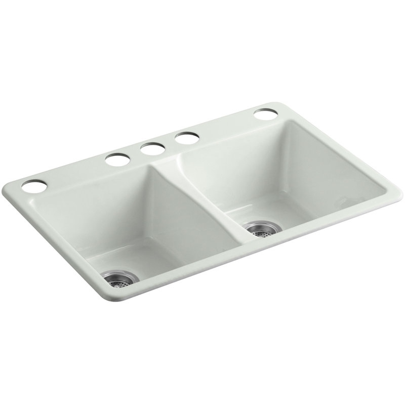 Évier de cuisine à double cuve encastrable avec accessoires Deerfield L 33 po x l 22 po, 5 trous, Sel de mer