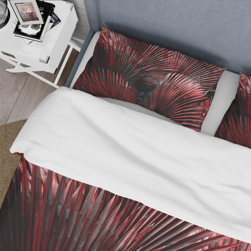 Warn Red Tropical Leaves - Modern Duvet Cover Set - Microfiber Polyester, Twin Duvet Cover + 1 Standard Sham