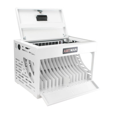 Station de charge pour 16 ordinateurs portables / tablettes, armoire de charge pour iPad / Chromebook / ordinateurs portables, chariots de rangement pour ordinateur portable et tablette pour salle de classe / bibliothèque / bureau / verrouillable, blanc