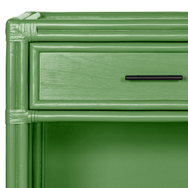Clara Collection 1 - Drawer Rattan Nightstand, Bright Green
