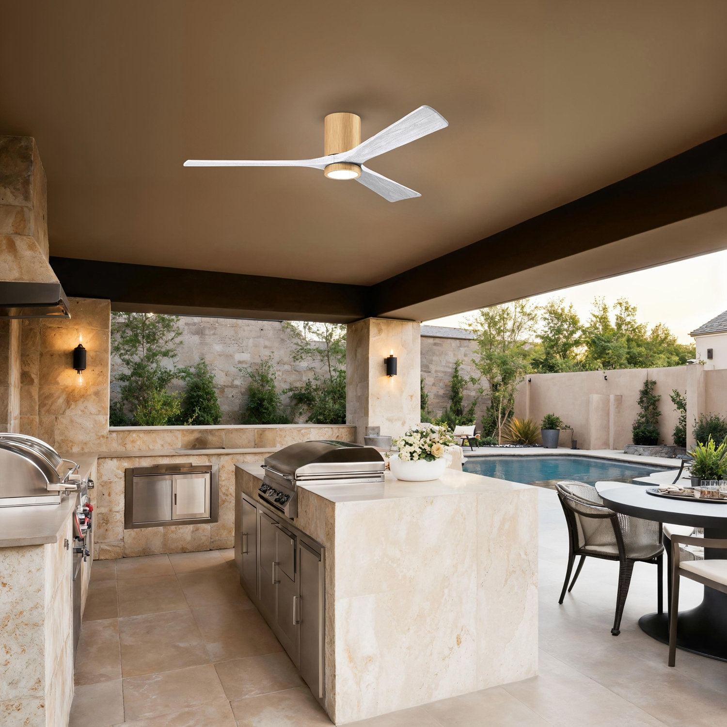 Olivier Ceiling Fan with LED Light Kit, Matte White, Light Maple, 60"